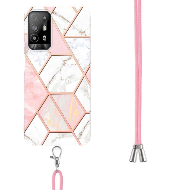 Hoesje voor Oppo A94 5G Marmer Geometrisch Met Riem