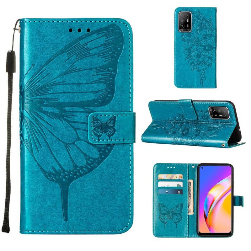 Leren Hoesje voor Oppo A94 5G Vlinder Met Lanyard