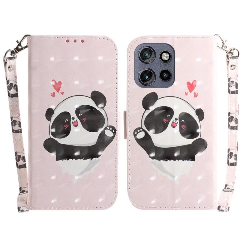 Folio-hoesje Motorola Edge 50 Neo Telefoonhoesje Panda Love Met Riempje