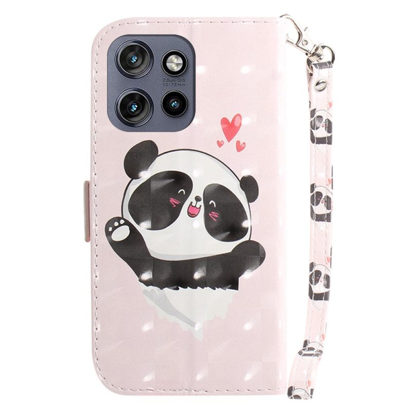 Folio-hoesje Motorola Edge 50 Neo Telefoonhoesje Panda Love Met Riempje