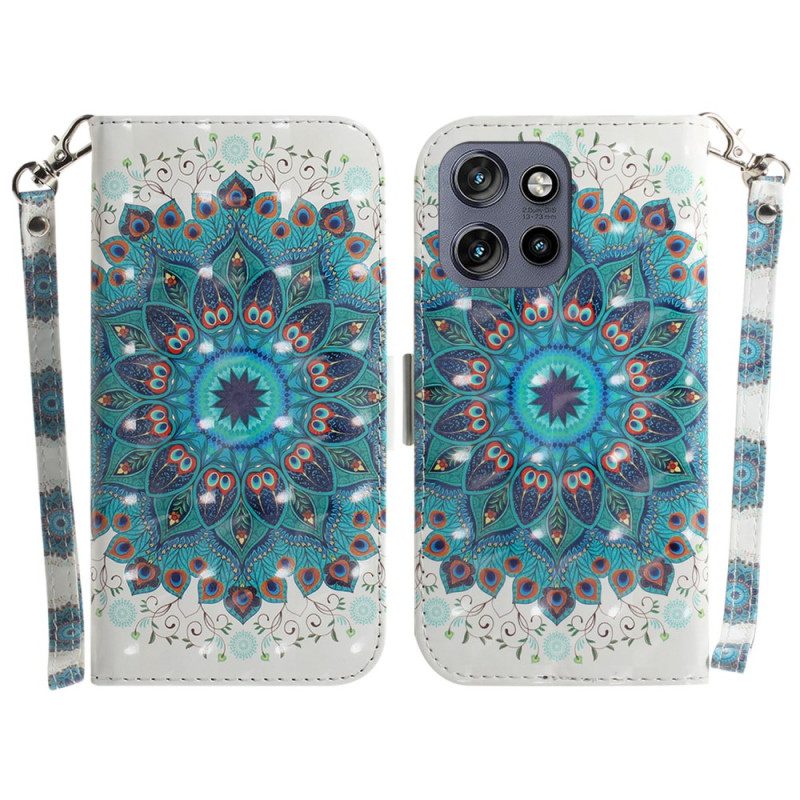 Leren Hoesje Voor Motorola Edge 50 Neo Groene Mandala Met Bandje