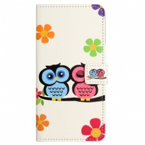 Flip Case Leren Samsung Galaxy S24 Fe Paar Uilen