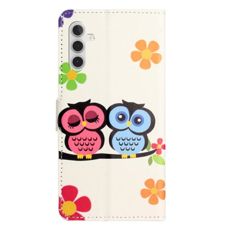 Flip Case Leren Samsung Galaxy S24 Fe Paar Uilen