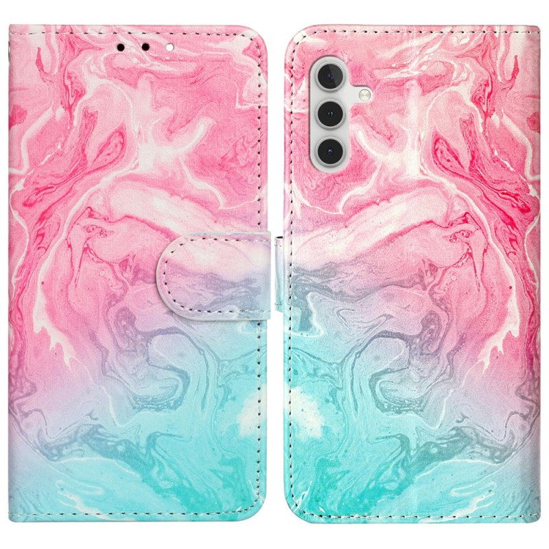 Flip Case Leren Samsung Galaxy S24 Fe Roze En Groen Marmer