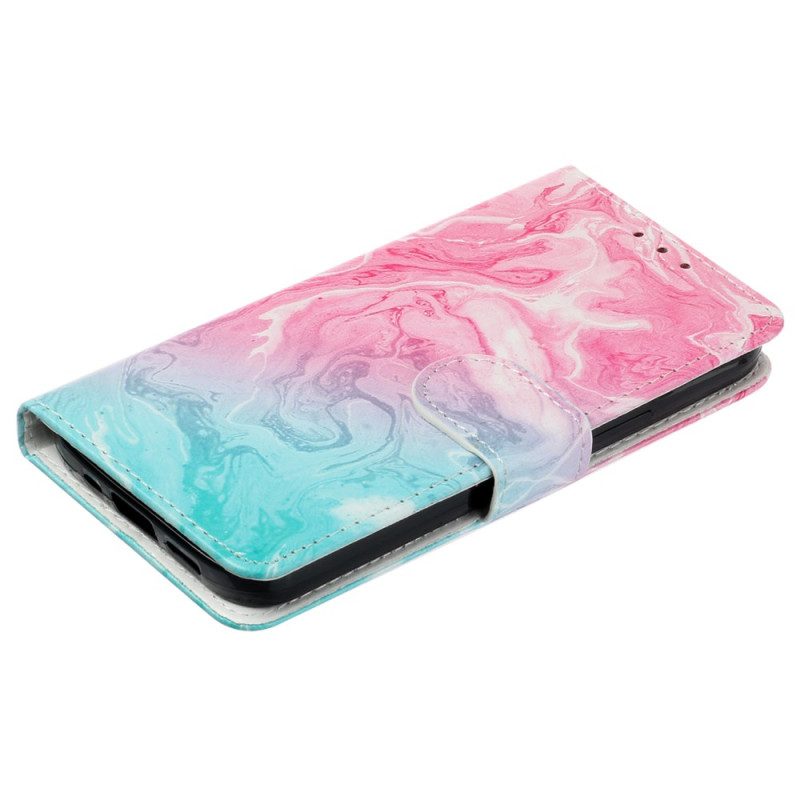 Flip Case Leren Samsung Galaxy S24 Fe Roze En Groen Marmer