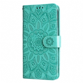 Flip Case Leren Samsung Galaxy S24 Fe Zonnebloempatroon Met Riempje