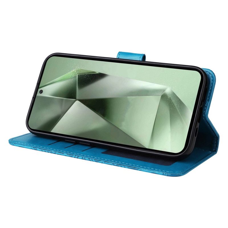 Flip Case Leren Samsung Galaxy S24 Fe Zonnebloempatroon Met Riempje