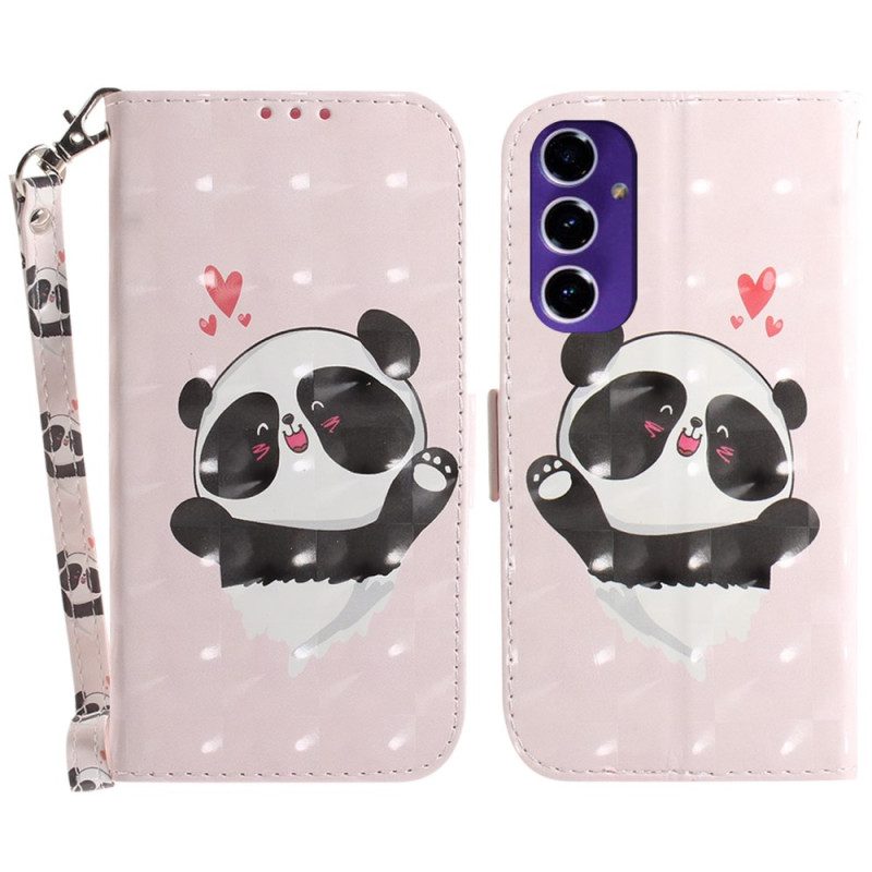 Folio-hoesje Samsung Galaxy S24 Fe Telefoonhoesje Panda Love Met Riempje