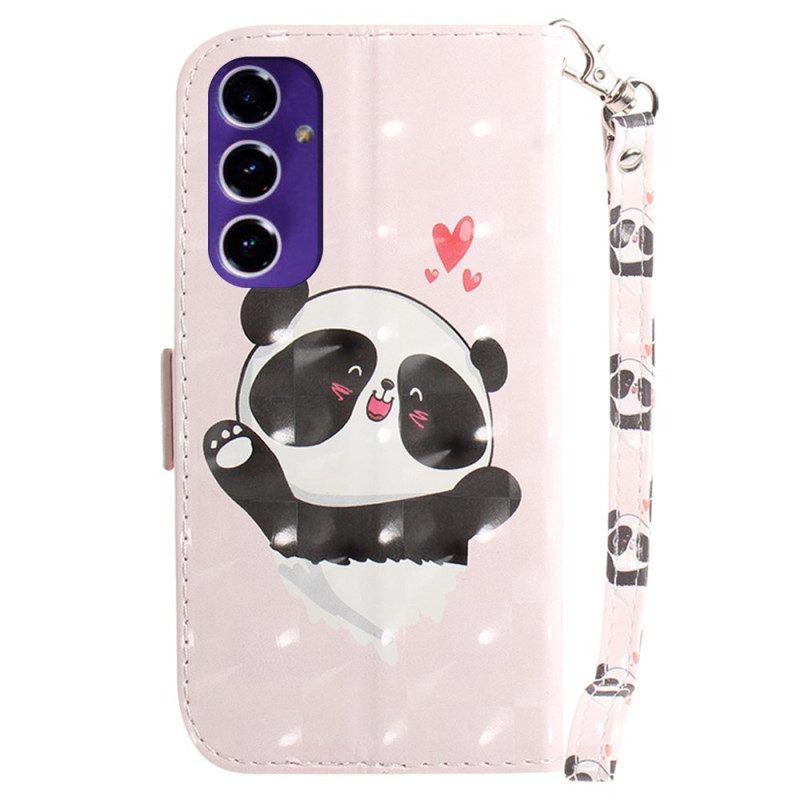 Folio-hoesje Samsung Galaxy S24 Fe Telefoonhoesje Panda Love Met Riempje