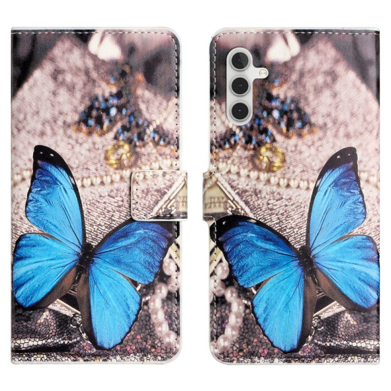 Leren Hoesje Samsung Galaxy S24 Fe Blauwe Vlinder Bescherming Hoesje