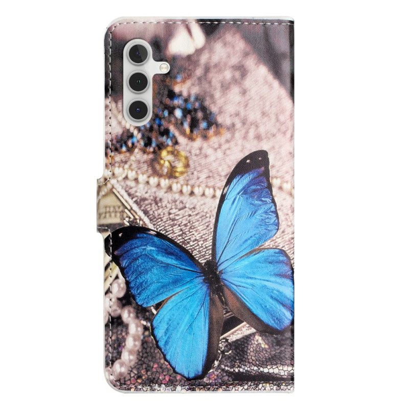 Leren Hoesje Samsung Galaxy S24 Fe Blauwe Vlinder Bescherming Hoesje