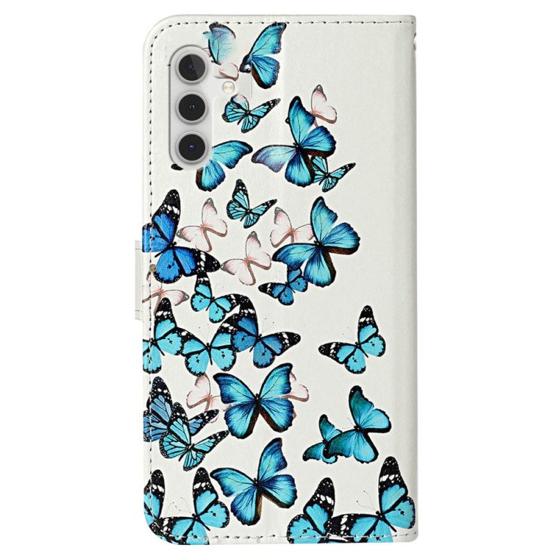 Leren Hoesje Samsung Galaxy S24 Fe Blauwe Vlinders Tijdens De Vlucht