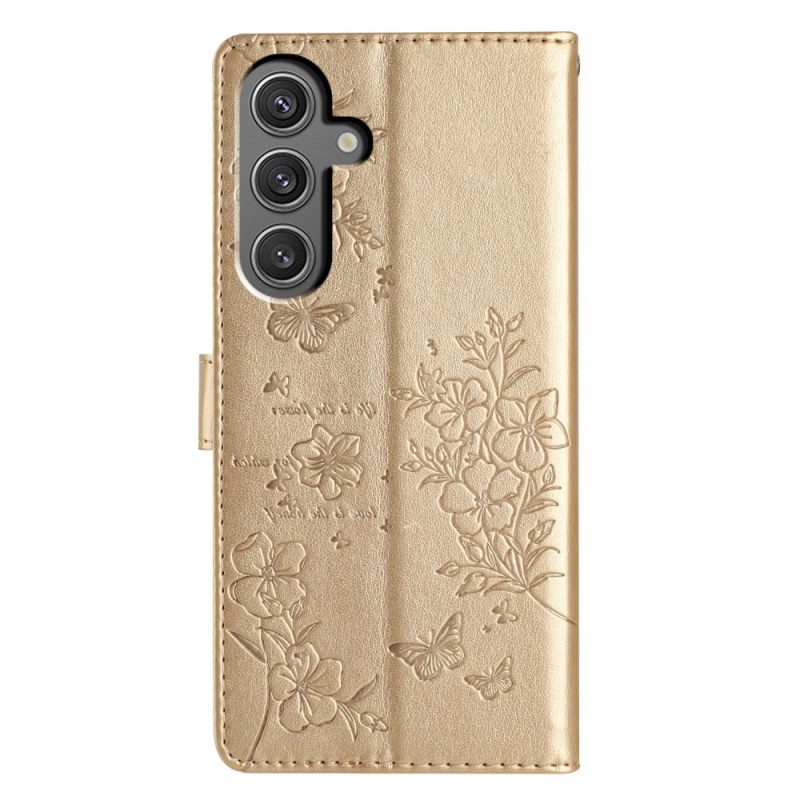 Leren Hoesje Samsung Galaxy S24 Fe Bloemen Bescherming Hoesje