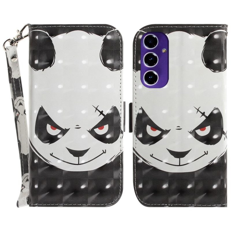 Leren Hoesje Samsung Galaxy S24 Fe Boze Panda Met Riem