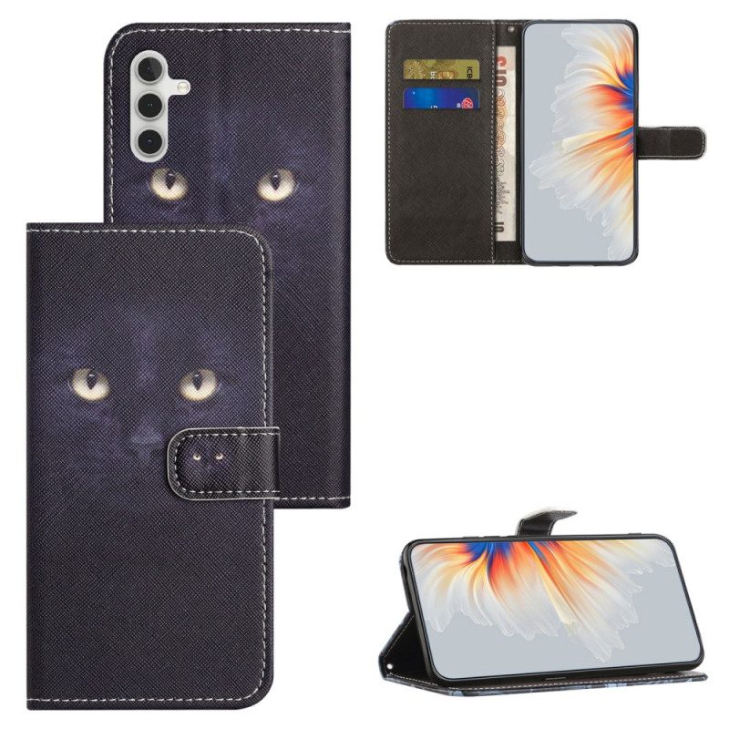 Leren Hoesje Samsung Galaxy S24 Fe Kattenogen Met Bandjes Bescherming Hoesje