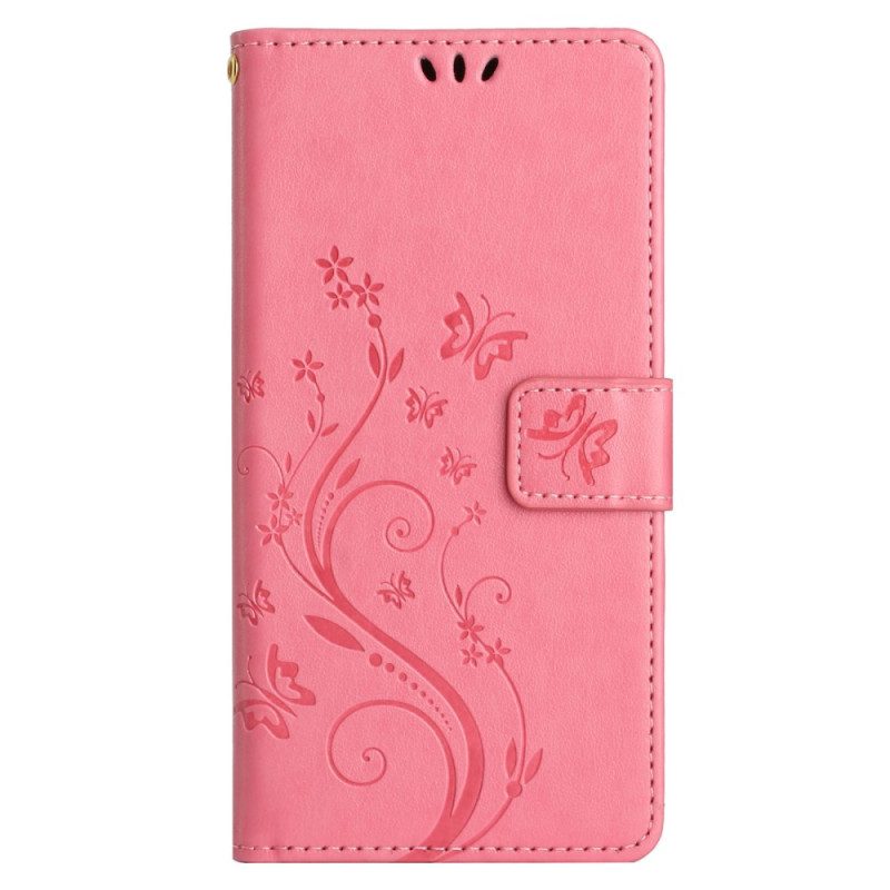 Leren Hoesje Samsung Galaxy S24 Fe Patroon Met Vlinders En Bloemen Bescherming Hoesje