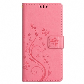 Leren Hoesje Samsung Galaxy S24 Fe Patroon Met Vlinders En Bloemen Bescherming Hoesje