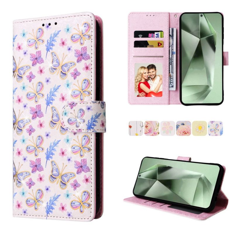 Leren Hoesje Samsung Galaxy S24 Fe Rfid Blokkerende Fleurettes Bescherming Hoesje