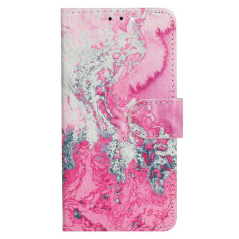 Leren Hoesje Samsung Galaxy S24 Fe Roze Zeewatermarmer Bescherming Hoesje