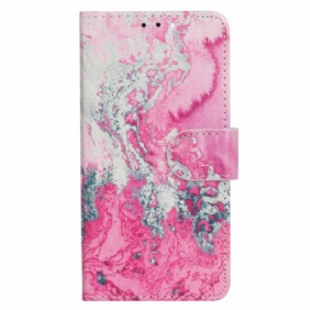 Leren Hoesje Samsung Galaxy S24 Fe Roze Zeewatermarmer Bescherming Hoesje