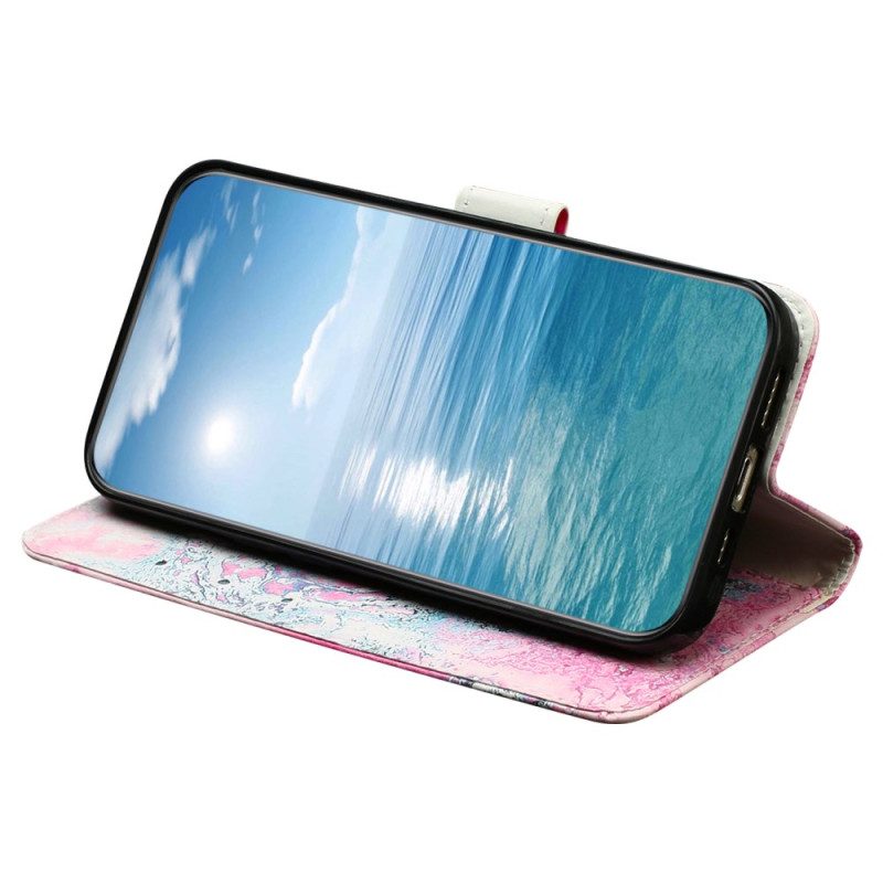 Leren Hoesje Samsung Galaxy S24 Fe Roze Zeewatermarmer Bescherming Hoesje