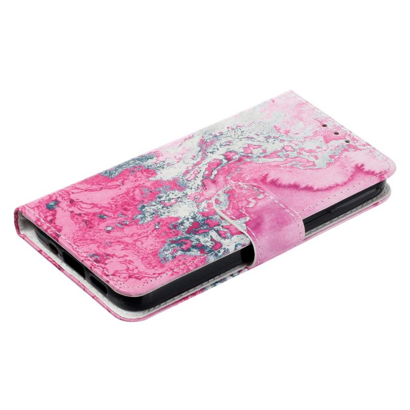 Leren Hoesje Samsung Galaxy S24 Fe Roze Zeewatermarmer Bescherming Hoesje