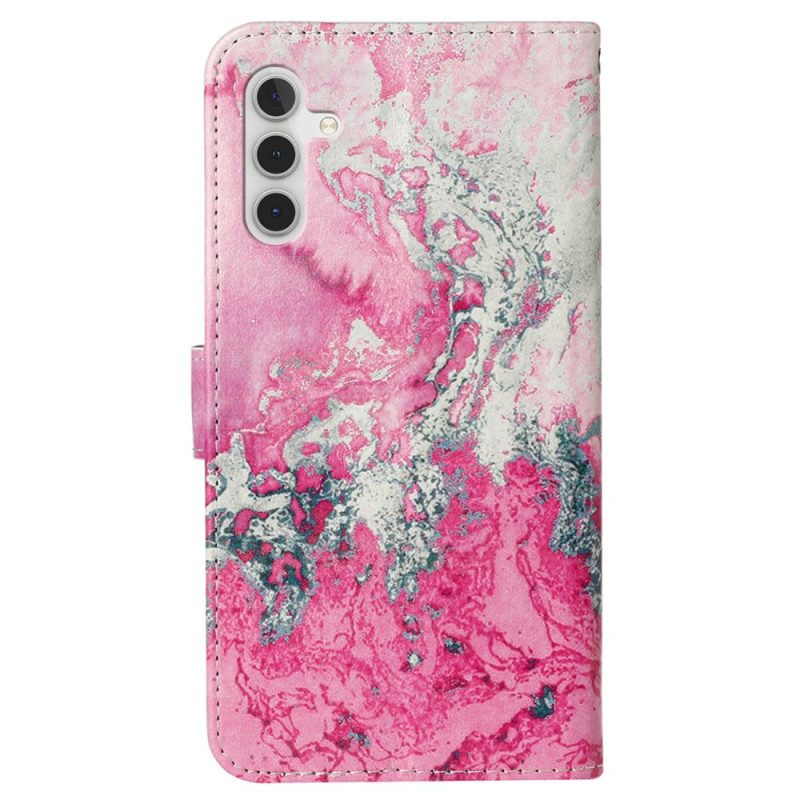 Leren Hoesje Samsung Galaxy S24 Fe Roze Zeewatermarmer Bescherming Hoesje