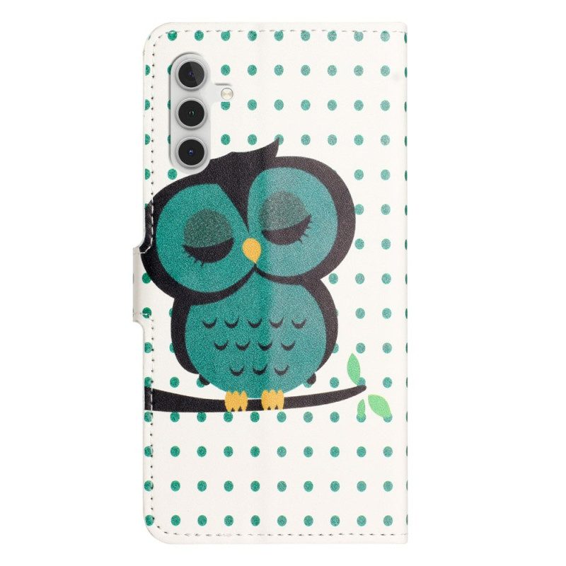 Leren Hoesje Samsung Galaxy S24 Fe Slapende Uil Bescherming Hoesje