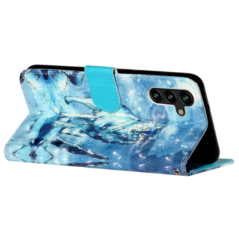 Leren Hoesje Samsung Galaxy S24 Fe Sneeuwwolf Met Riem Bescherming Hoesje