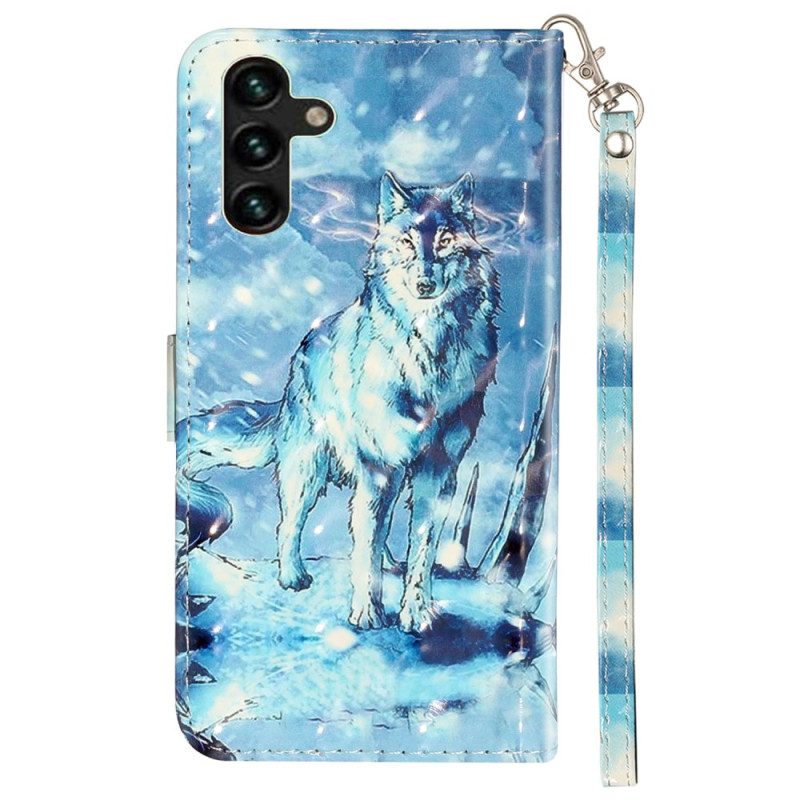 Leren Hoesje Samsung Galaxy S24 Fe Sneeuwwolf Met Riem Bescherming Hoesje