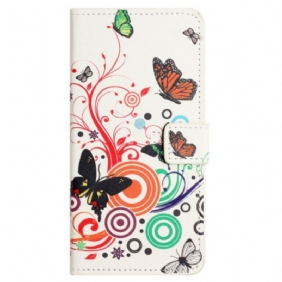 Leren Hoesje Samsung Galaxy S24 Fe Vlinders Op Witte Achtergrond