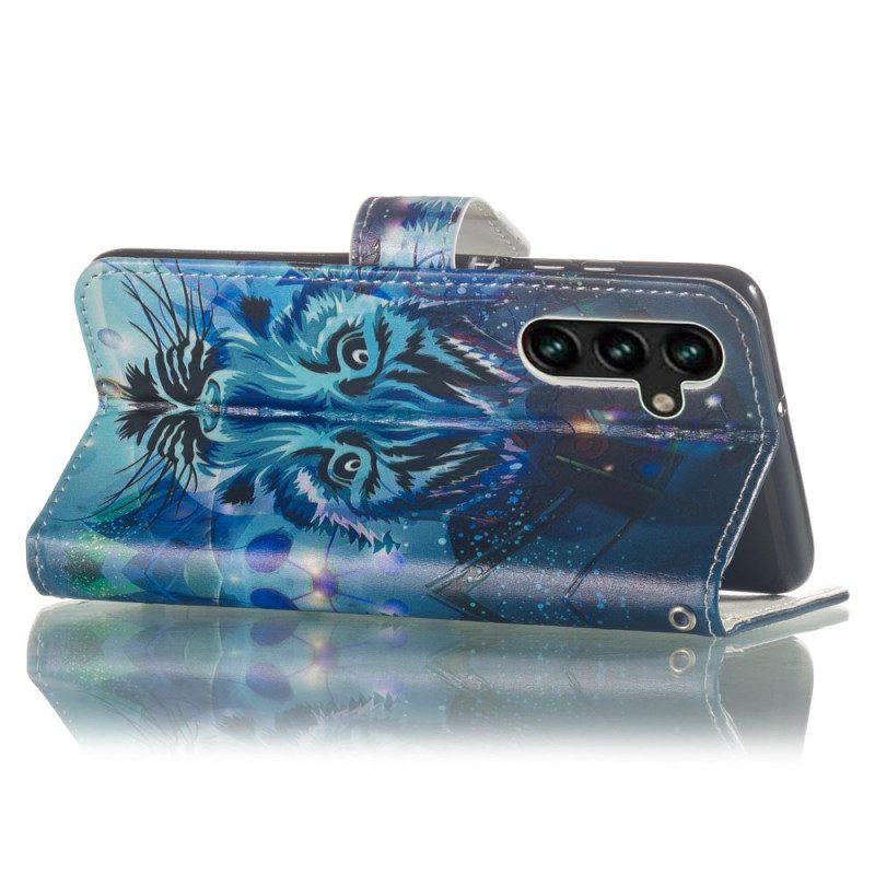 Leren Hoesje Samsung Galaxy S24 Fe Wolfprint Band Bescherming Hoesje