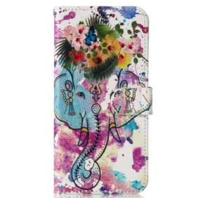 Leren Hoesje Voor Samsung Galaxy S24 Fe Bloem En Olifant