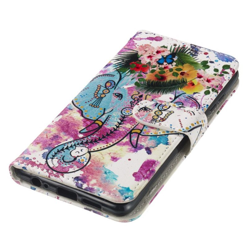 Leren Hoesje Voor Samsung Galaxy S24 Fe Bloem En Olifant