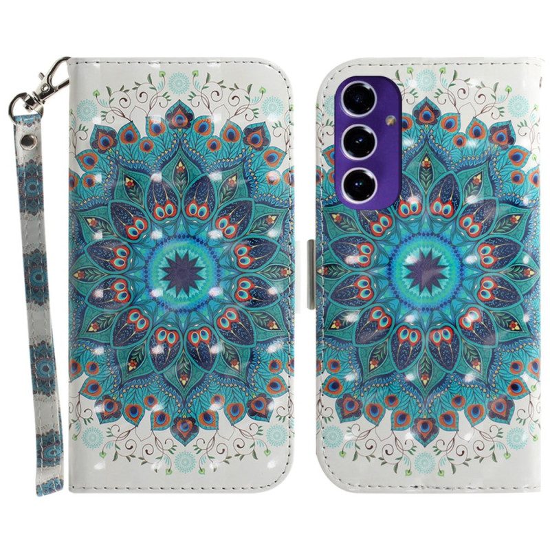 Leren Hoesje Voor Samsung Galaxy S24 Fe Groene Mandala Met Bandje