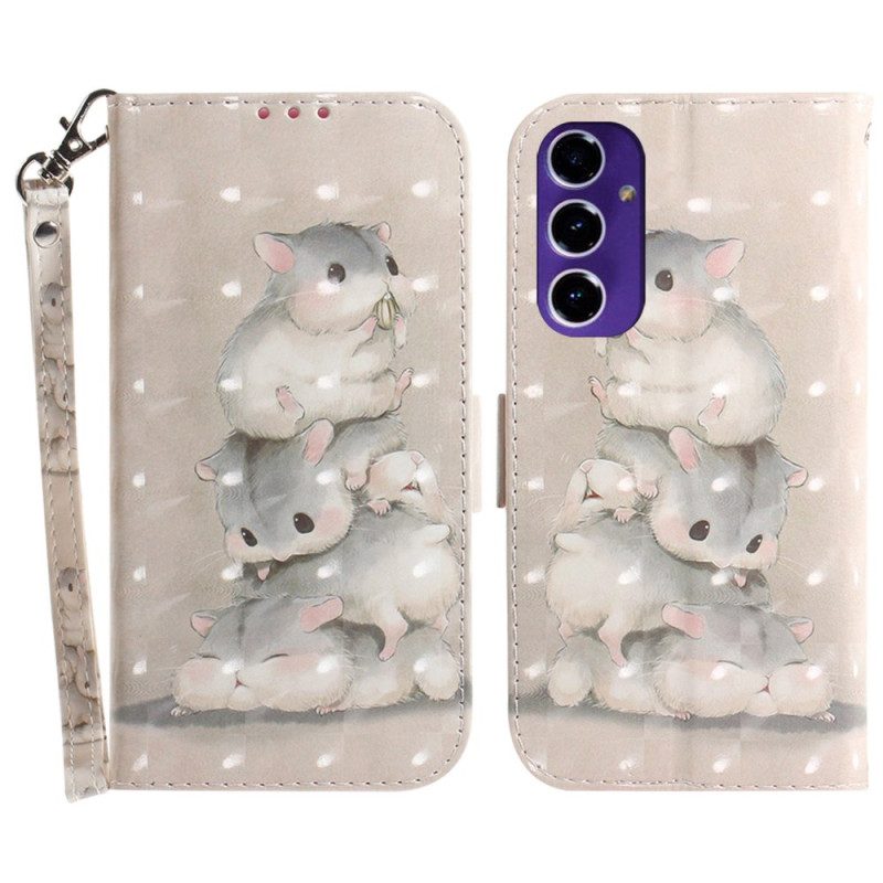 Leren Hoesje Voor Samsung Galaxy S24 Fe Hamsters Gestapeld Met Riem