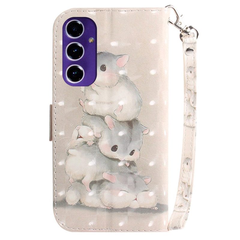 Leren Hoesje Voor Samsung Galaxy S24 Fe Hamsters Gestapeld Met Riem