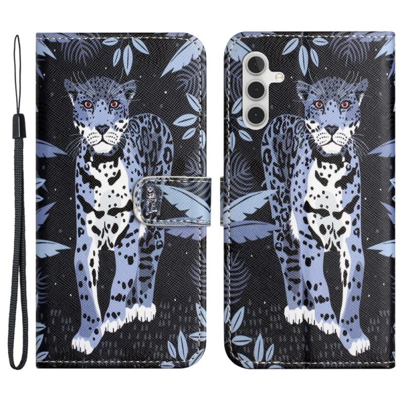 Leren Hoesje Voor Samsung Galaxy S24 Fe Luipaard Met Riem