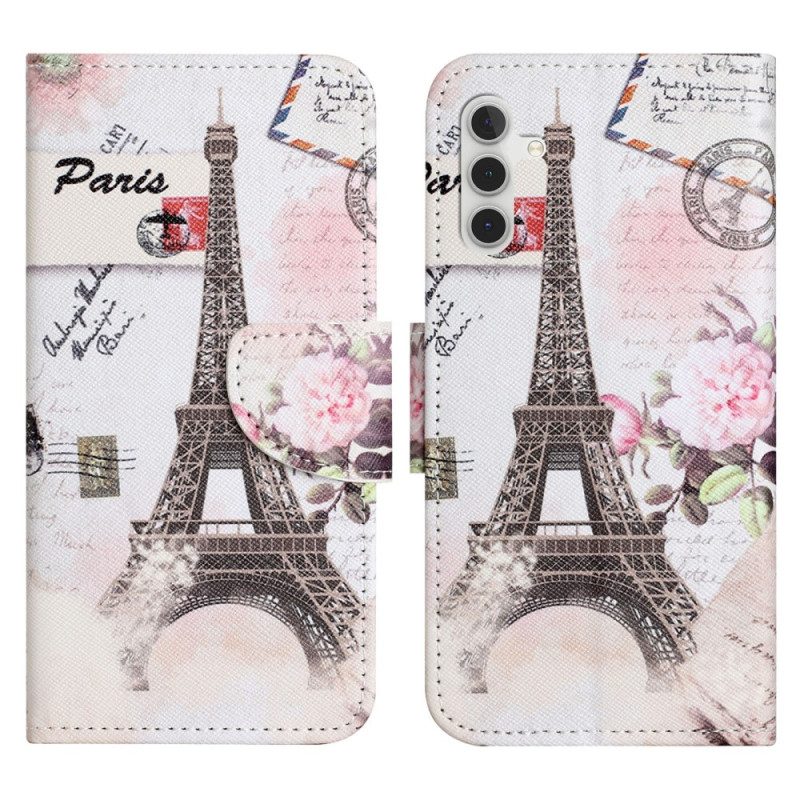 Leren Hoesje Voor Samsung Galaxy S24 Fe Vintage Eiffeltoren