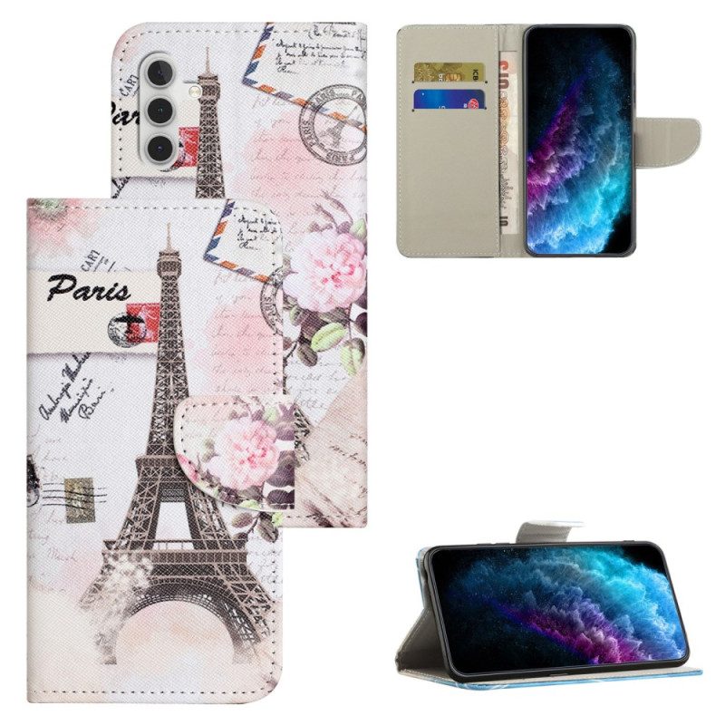 Leren Hoesje Voor Samsung Galaxy S24 Fe Vintage Eiffeltoren