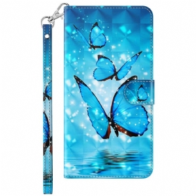 Flip Case voor Samsung Galaxy S23 Plus 5G Met Ketting String Vlinders