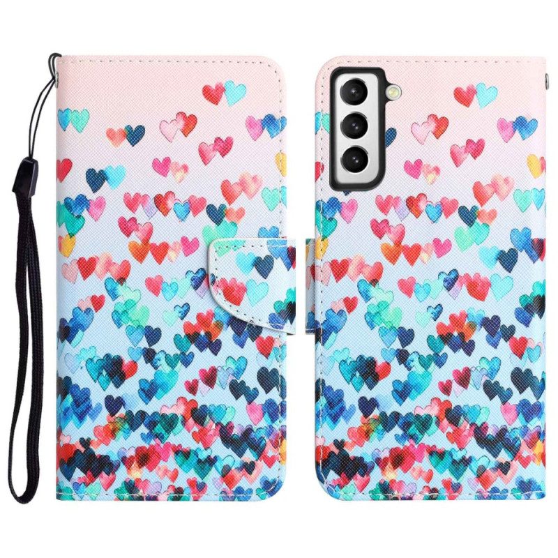 Folio-hoesje voor Samsung Galaxy S23 Plus 5G Met Ketting Alleen Harten Met Bandjes