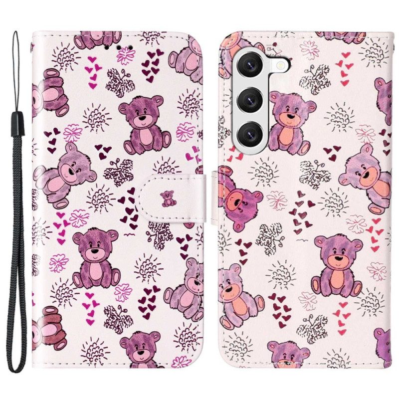 Folio-hoesje voor Samsung Galaxy S23 Plus 5G Met Ketting Teddyberen