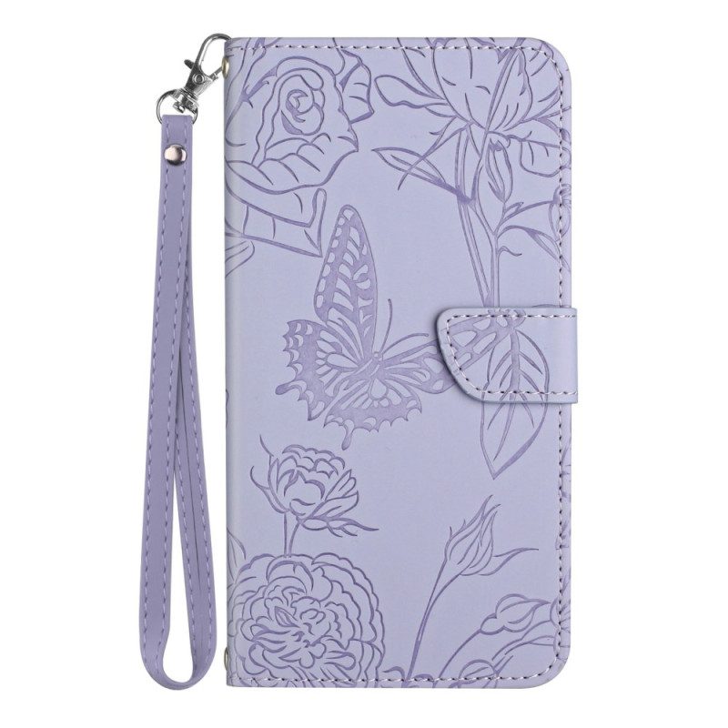 Leren Hoesje voor Samsung Galaxy S23 Plus 5G Vlinder Met Lanyard