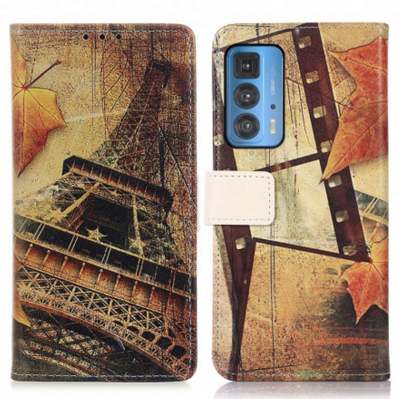 Flip Case voor Motorola Edge 20 Pro Eiffeltoren In De Herfst