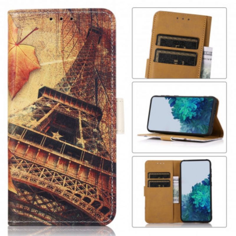 Flip Case voor Motorola Edge 20 Pro Eiffeltoren In De Herfst