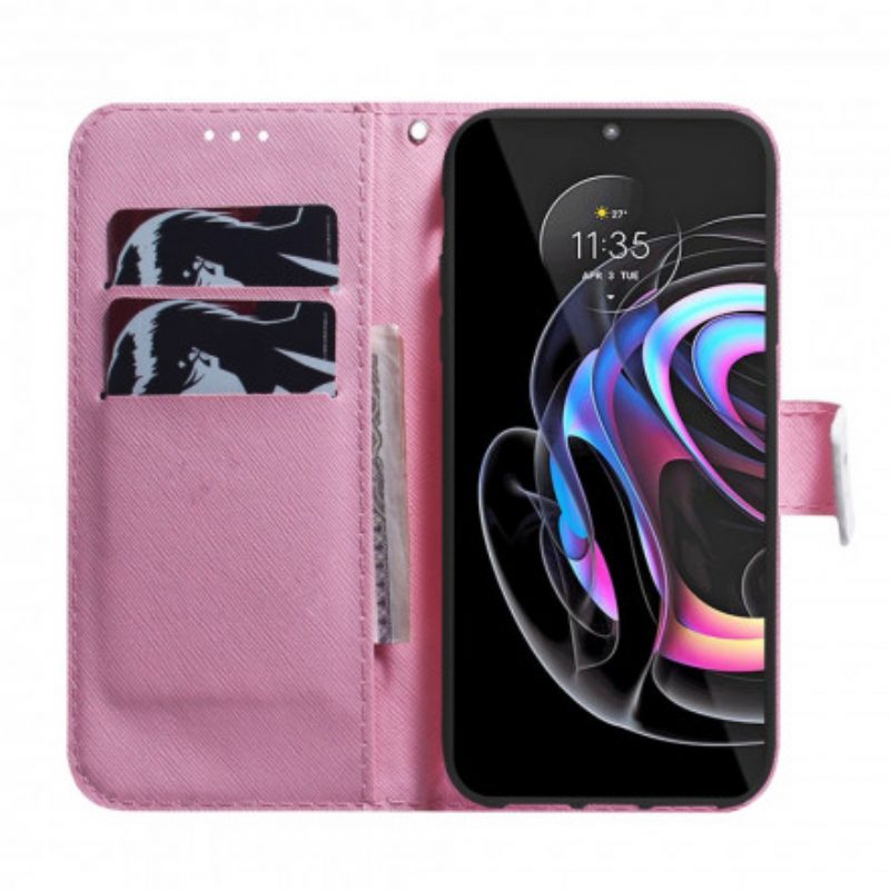 Folio-hoesje voor Motorola Edge 20 Pro Bloem Stoffig Roze