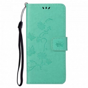 Folio-hoesje voor Motorola Edge 20 Pro Met Ketting Vlinders En Bloemen Riem