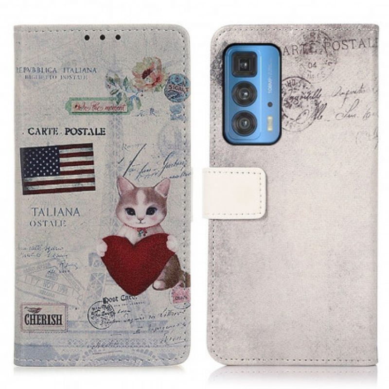 Folio-hoesje voor Motorola Edge 20 Pro Reiziger Kat