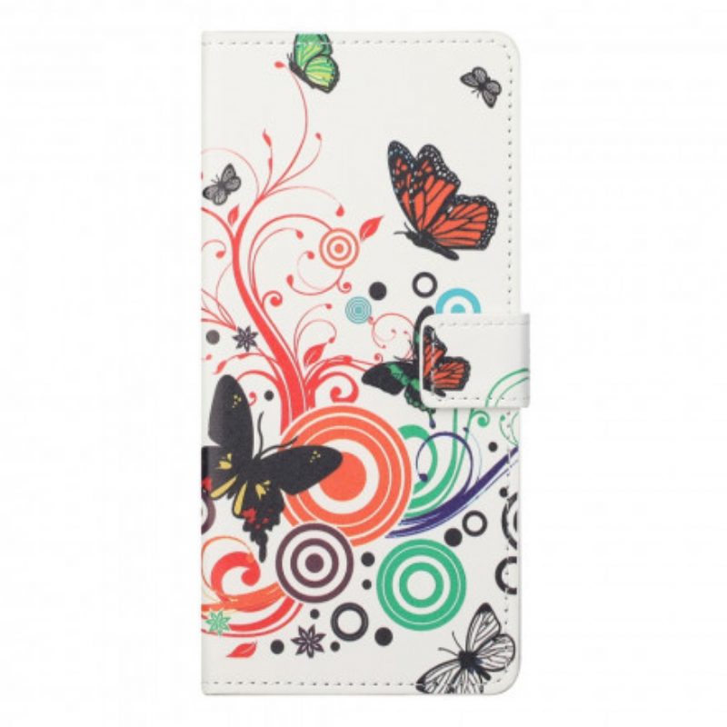 Leren Hoesje voor Motorola Edge 20 Pro Vlinders En Bloemen